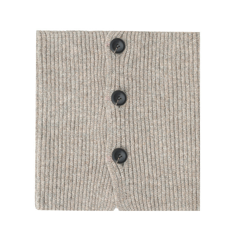 European And American Winter Korean Style Wool Solid Color Clip Flower Shaped Button Knitted Scarf