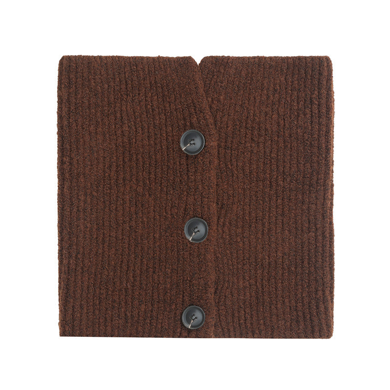European And American Winter Korean Style Wool Solid Color Clip Flower Shaped Button Knitted Scarf