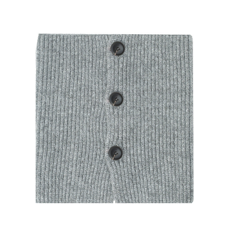 European And American Winter Korean Style Wool Solid Color Clip Flower Shaped Button Knitted Scarf